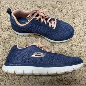 Skechers flex appeal 2.0 womens sneakers size 7 navy blue pink comfort shoes